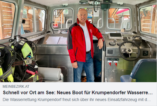Abbildung eines Artikels über das neue Boot der Krumpendorfer Wasserrettung